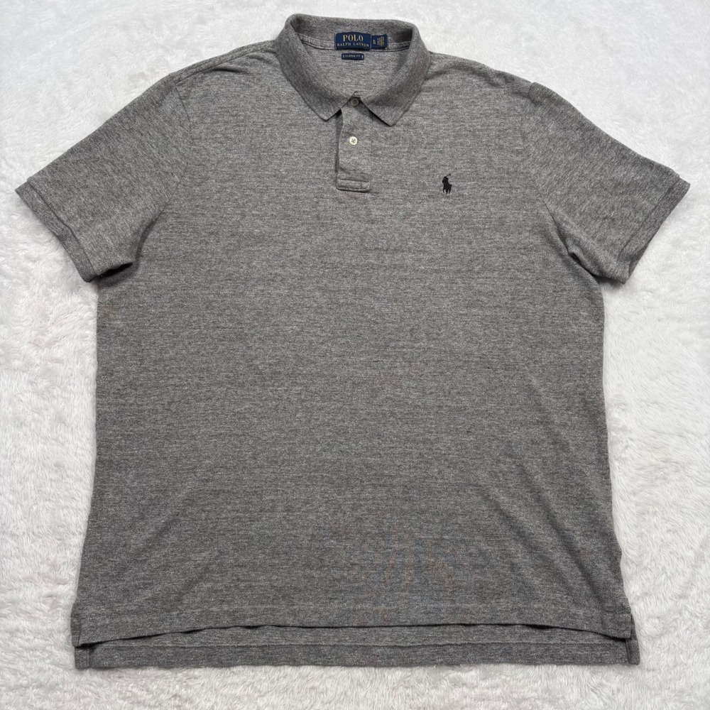 Polo Ralph Lauren Polo Shirt Men XL Gray Heathered Short Sleeve PONY LOGO Preppy - Picture 2 of 11